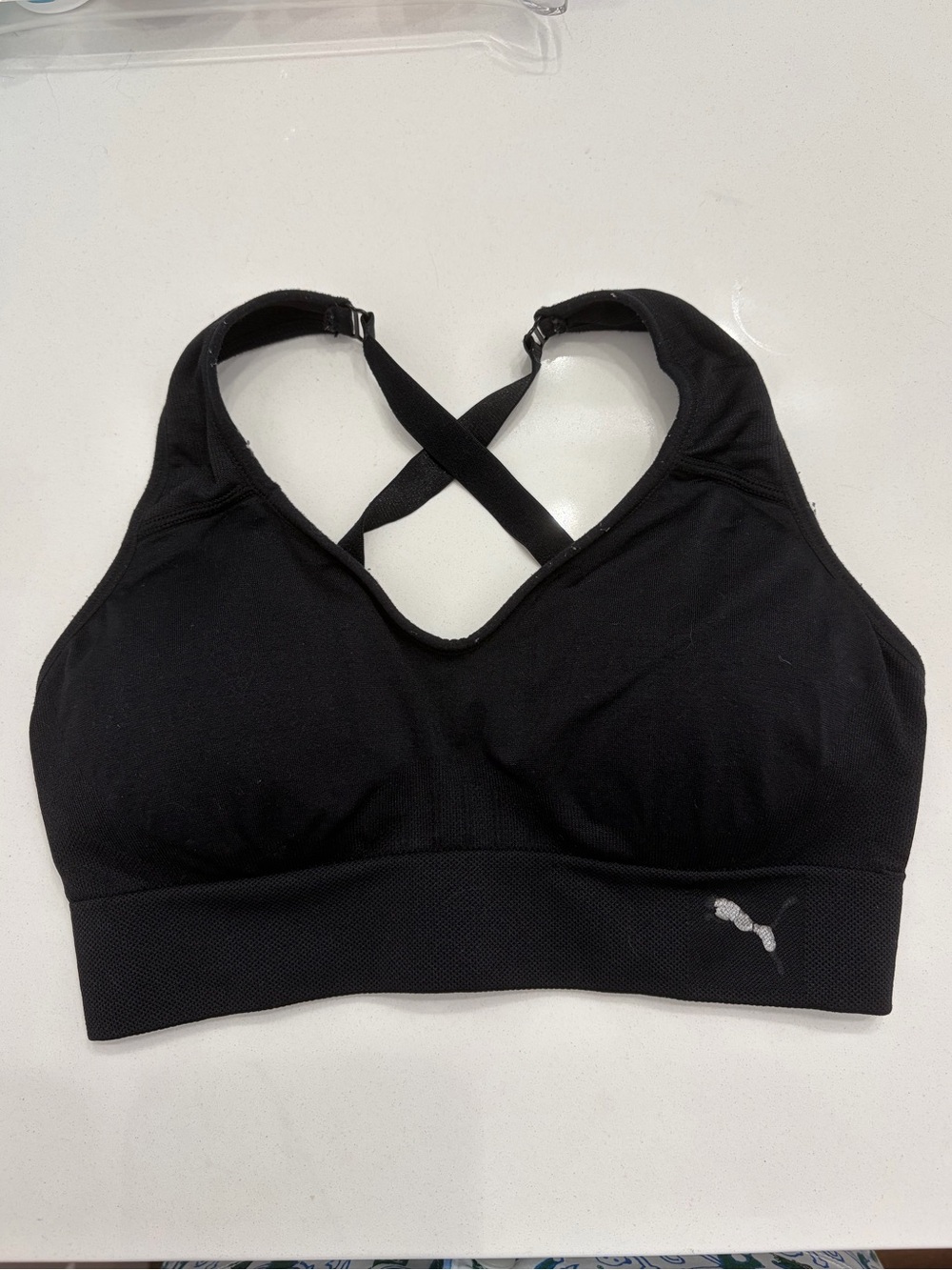 Puma Black Cross-Strap Medium Support Sports Bra